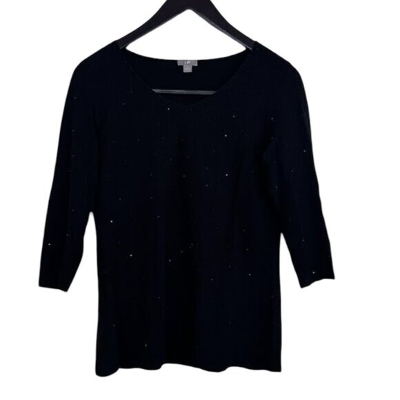 J. Jill Black Crystal Embellished 3/4 Sleeve Pullover Top - Size Small - Picture 3 of 8